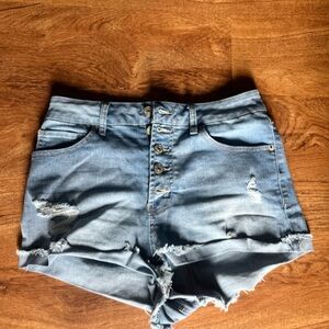 Rewash Blue Jean Shorts with Distressed Frayed Hem